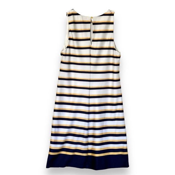 Vince Camuto Sleeveless Shift Dress Navy Stripe Gold Sz 8 - Picture 2 of 10